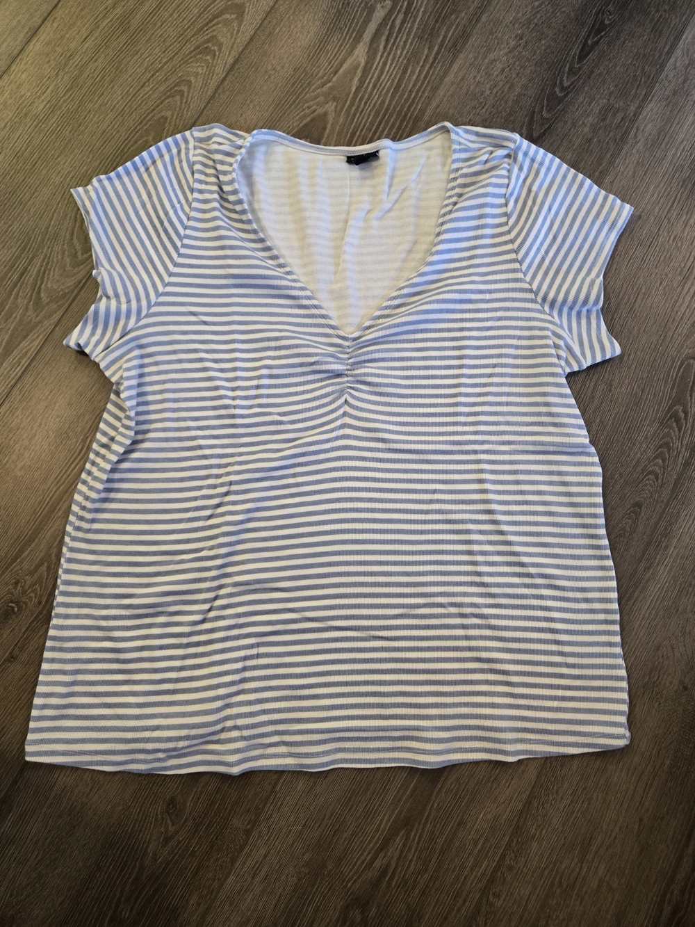 torrid Blue & White Striped V-Neck Short Sleeve Top
